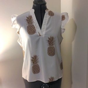 Shein White & Gold Pineapple Blouse